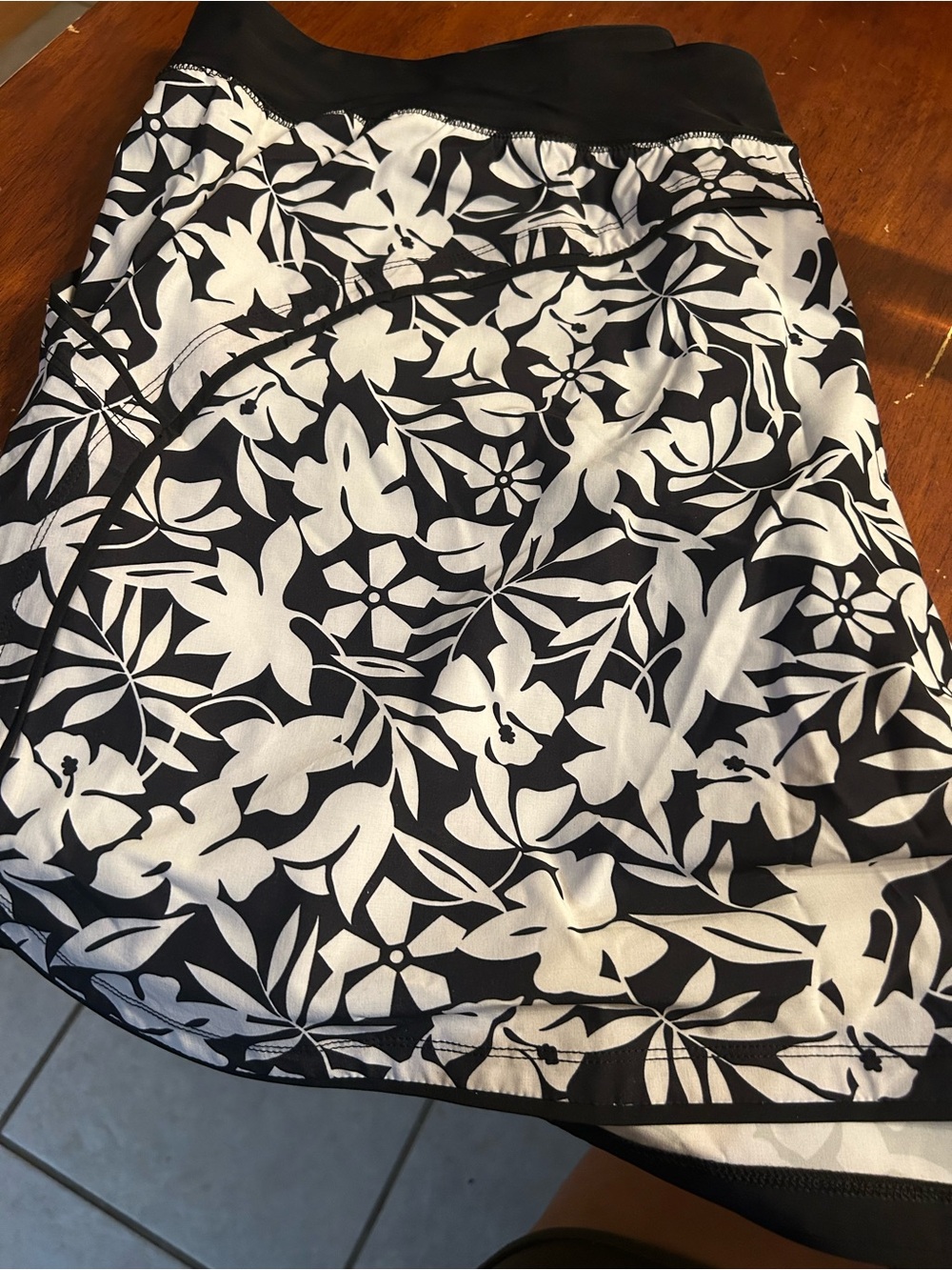 Lands' End Black and White Floral Swim Skirt